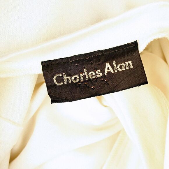 Vintage 80s Charles Allen Dress Ivory Knit w Crossover Bodice Size M - Hey Viv - Picture 6 of 8